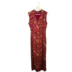 Valerie Dresses Royal Red and Gold Paisley Floral Silk Gown